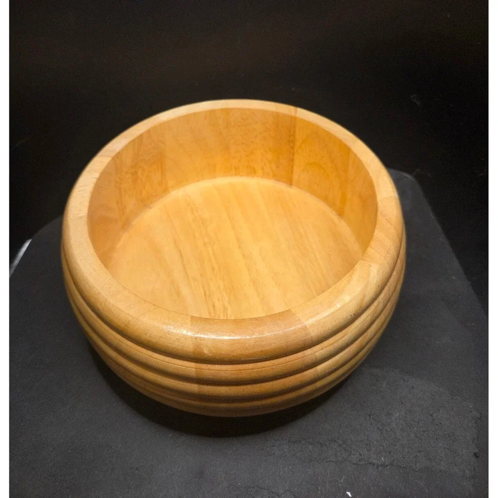 Elam Woodard & Charles Beehive Hand Turned Bowls Set 2 Tan Wood MCM Thailand‎